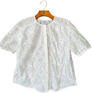 & Other Stories White Cotton Embroidered Floral Short Sleeve Blouse Feminine M